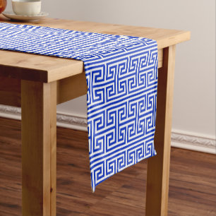 Greek Meander Key Square H Pattern Blue Short Table Runner