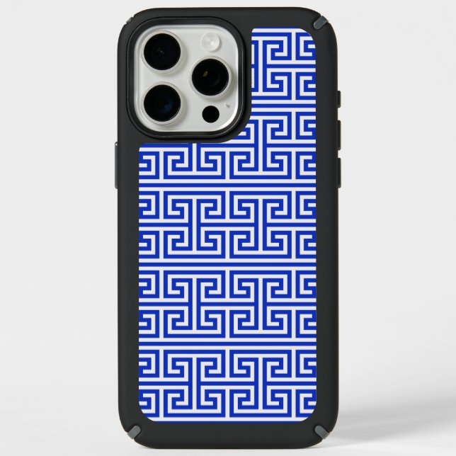 Greek Meander Key Square H Pattern Blue Speck iPhone Case (Front)