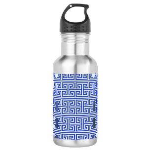 Greek Meander Key Square H Pattern Blue Stainless Steel Water Bottle