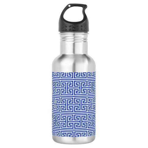 Greek Meander Key Square H Pattern Blue Stainless Steel Water Bottle