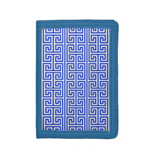 Greek Meander Key Square H Pattern Blue Tri-fold Wallet
