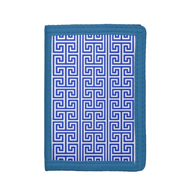 Greek Meander Key Square H Pattern Blue Trifold Wallet (Front Vertical)