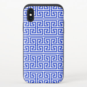 Greek Meander Key Square H Pattern Blue iPhone XS Slider Case