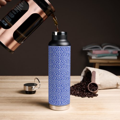 Greek Meander Key Square H Pattern Blue Water Bottle
