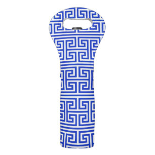 Greek Meander Key Square H Pattern Blue Wine Bag