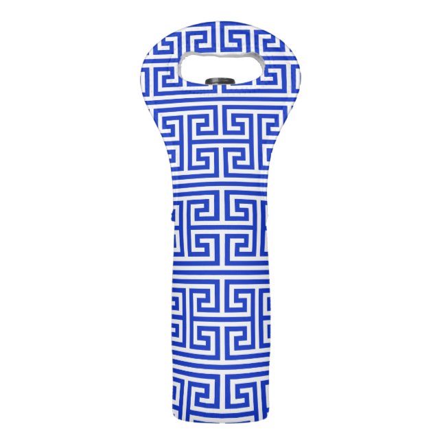 Greek Meander Key Square H Pattern Blue Wine Bag (Front)