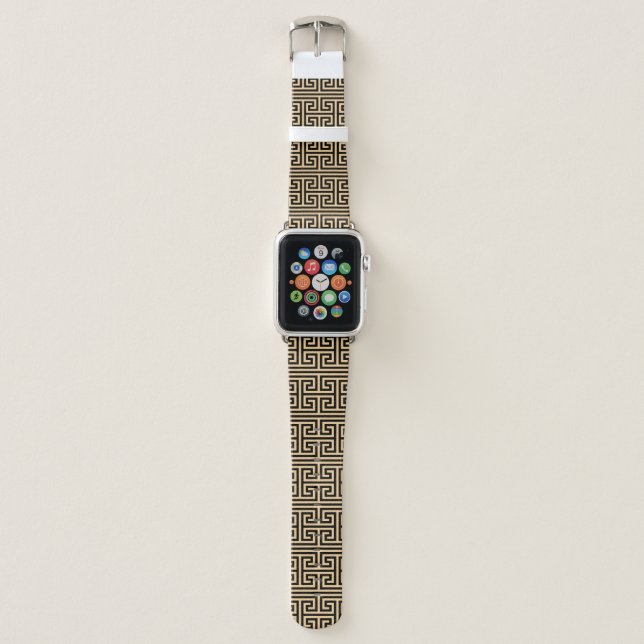 Greek Meander Key Square H Pattern Brown Apple Watch Band (Front)