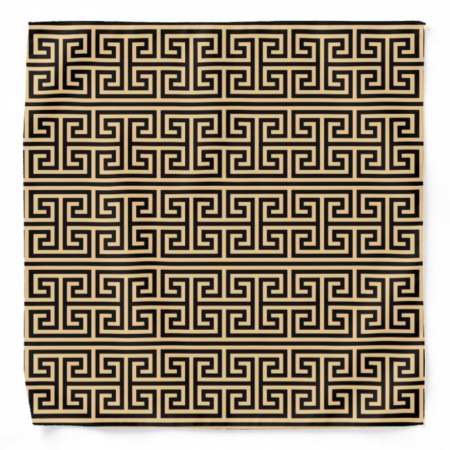 Greek Meander Key Square H Pattern Brown Bandana (Front)