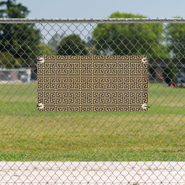 Greek Meander Key Square H Pattern Brown Banner (Insitu)