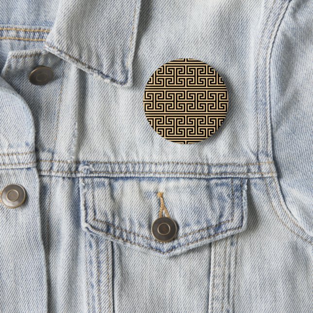 Greek Meander Key Square H Pattern Brown Button (In Situ)