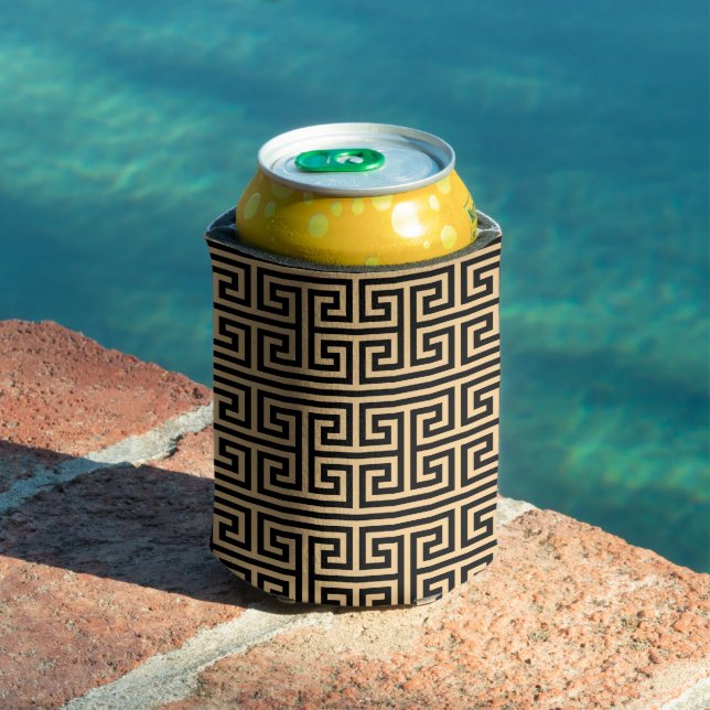 Greek Meander Key Square H Pattern Brown Can Cooler (In Situ Pool)