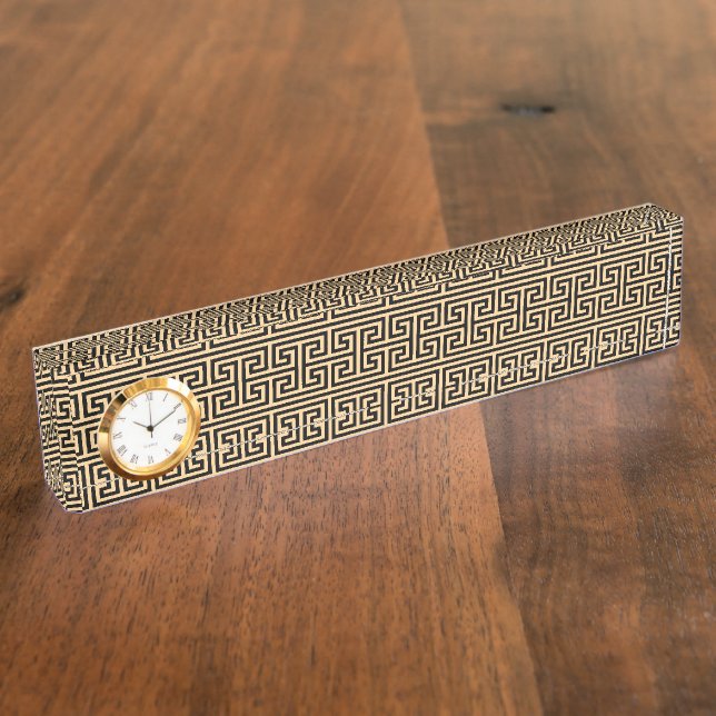 Greek Meander Key Square H Pattern Brown Desk Name Plate (Side)