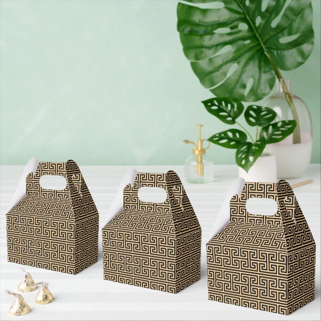 Greek Meander Key Square H Pattern Brown Favor Boxes (Multiple)