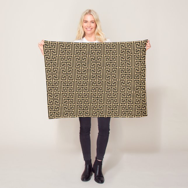 Greek Meander Key Square H Pattern Brown Fleece Blanket (In Situ)