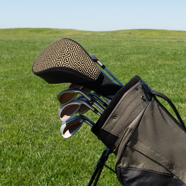 Greek Meander Key Square H Pattern Brown Golf Head Cover (In Situ)