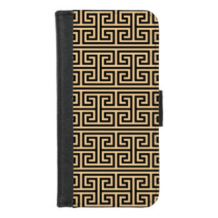Greek Meander Key Square H Pattern Brown iPhone 8/7 Wallet Case