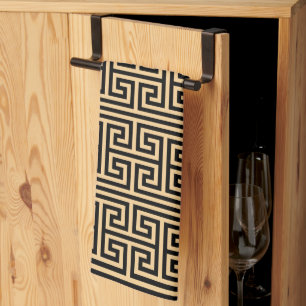Greek Meander Key Square H Pattern Brown Kitchen Towel