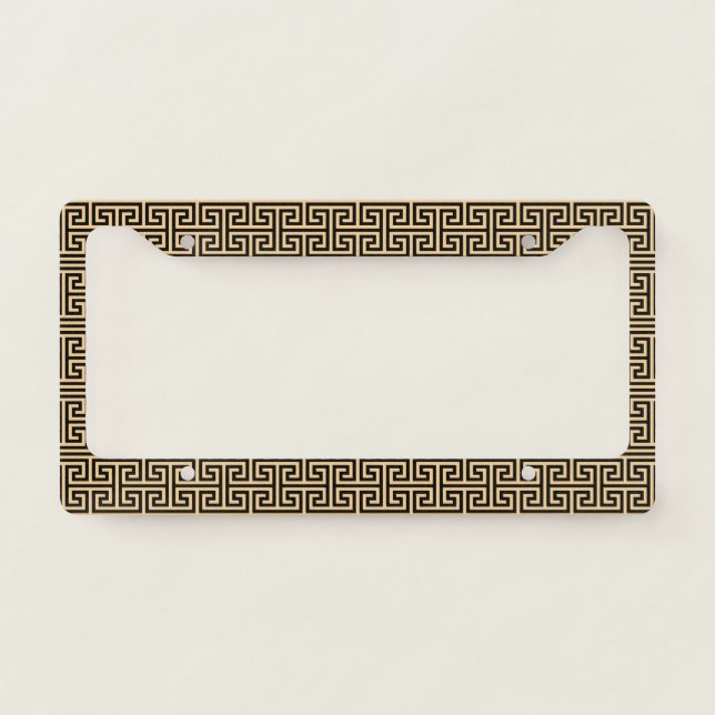 Greek Meander Key Square H Pattern Brown License Plate Frame (Front)