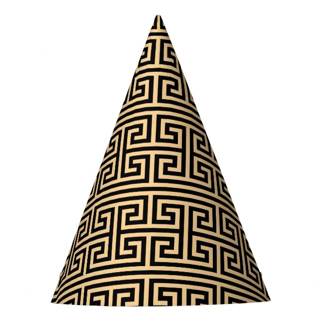 Greek Meander Key Square H Pattern Brown Party Hat (Front)