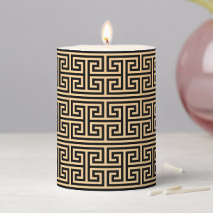 Greek Meander Key Square H Pattern Brown Pillar Candle