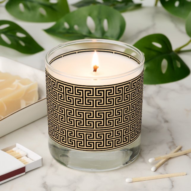 Greek Meander Key Square H Pattern Brown Scented Candle (Lit)
