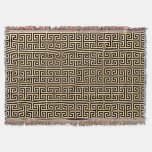 Greek Meander Key Square H Pattern Brown Throw Blanket