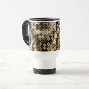 Greek Meander Key Square H Pattern Brown Travel Mug