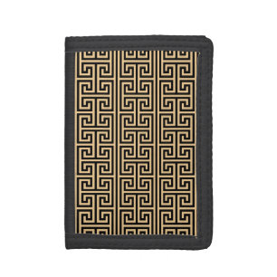 Greek Meander Key Square H Pattern Brown Tri-fold Wallet