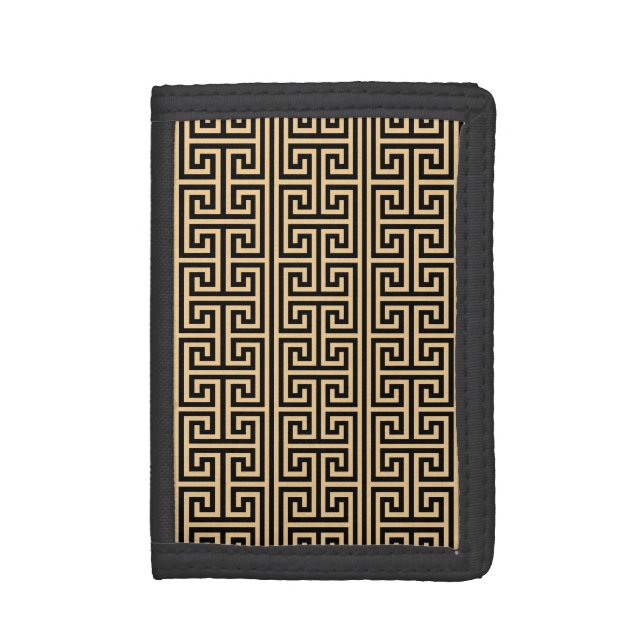 Greek Meander Key Square H Pattern Brown Trifold Wallet (Front Vertical)