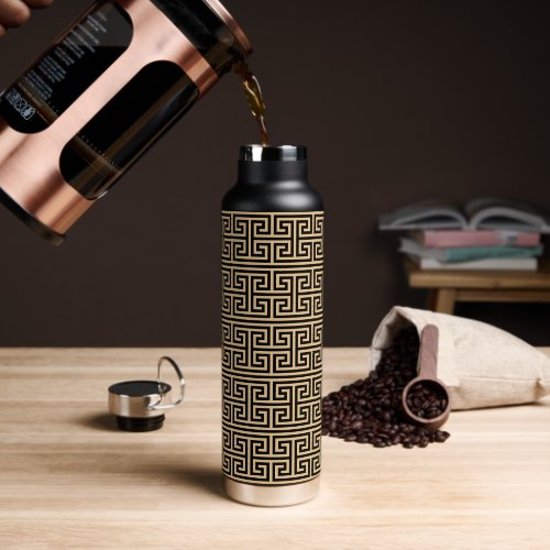Greek Meander Key Square H Pattern Brown Water Bottle