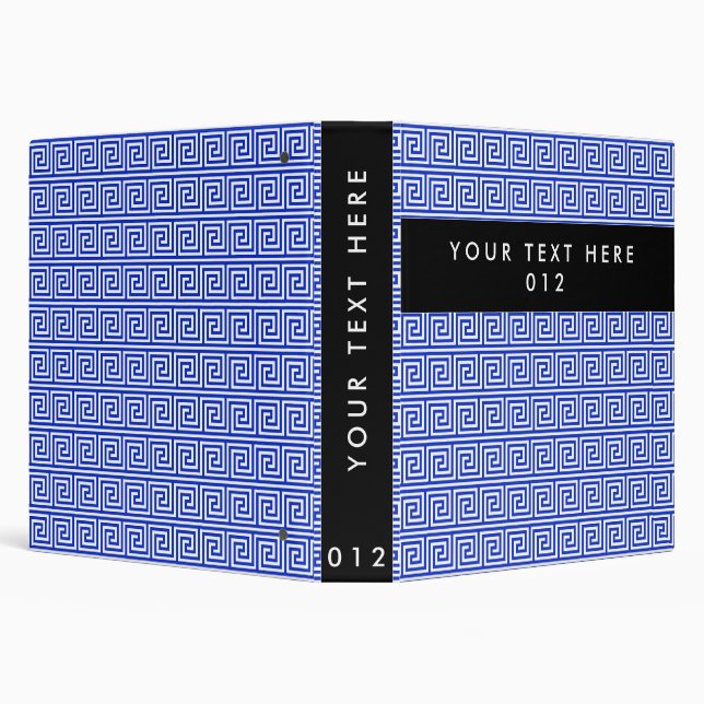 Greek Meander Key Squares Pattern Blue 3 Ring Binder (Background)