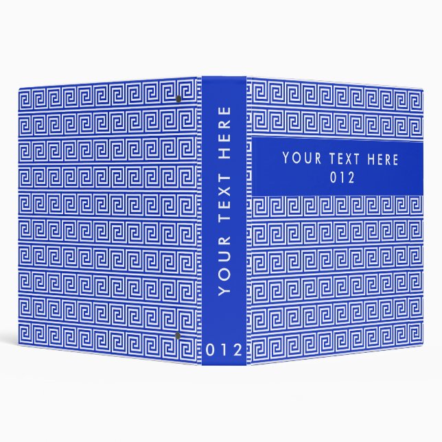 Greek Meander Key Squares Pattern Blue 3 Ring Binder (Background)