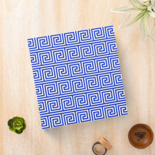 Greek Meander Key Squares Pattern Blue 3 Ring Binder