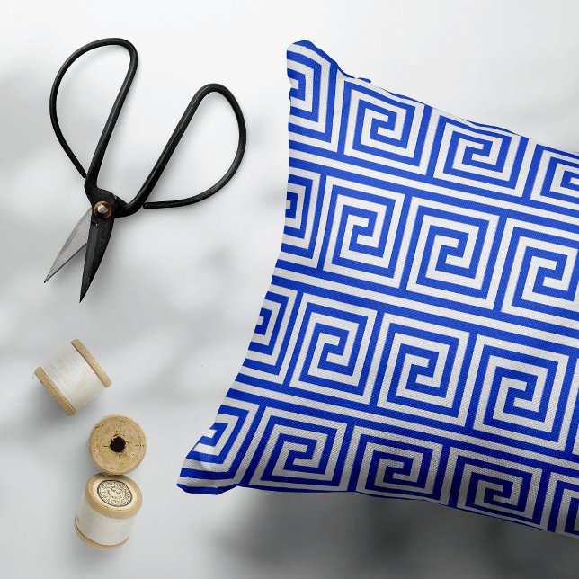 Greek Meander Key Squares Pattern Blue Accent Pillow (Creator Uploaded)