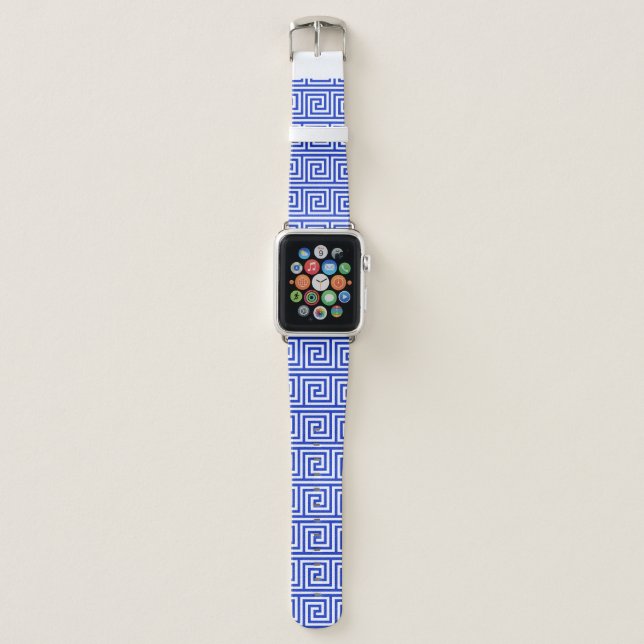 Greek Meander Key Squares Pattern Blue Apple Watch Band (Front)