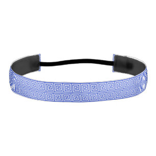 Greek Meander Key Squares Pattern Blue Athletic Headband