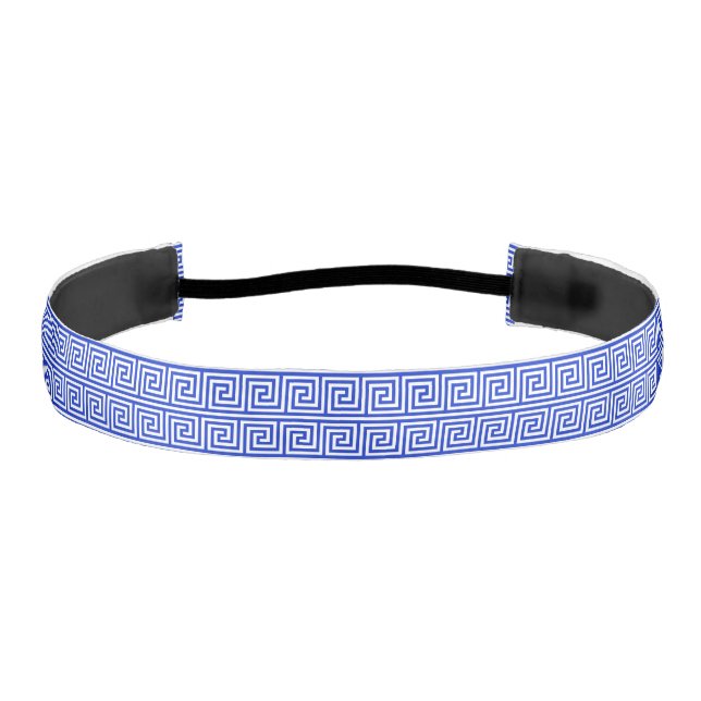 Greek Meander Key Squares Pattern Blue Athletic Headband (Front)