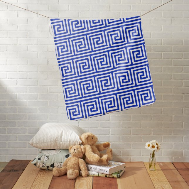 Greek Meander Key Squares Pattern Blue Baby Blanket (In Situ)