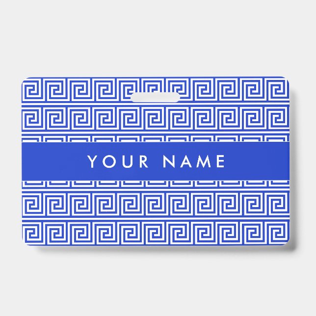 Greek Meander Key Squares Pattern Blue Badge (Front)
