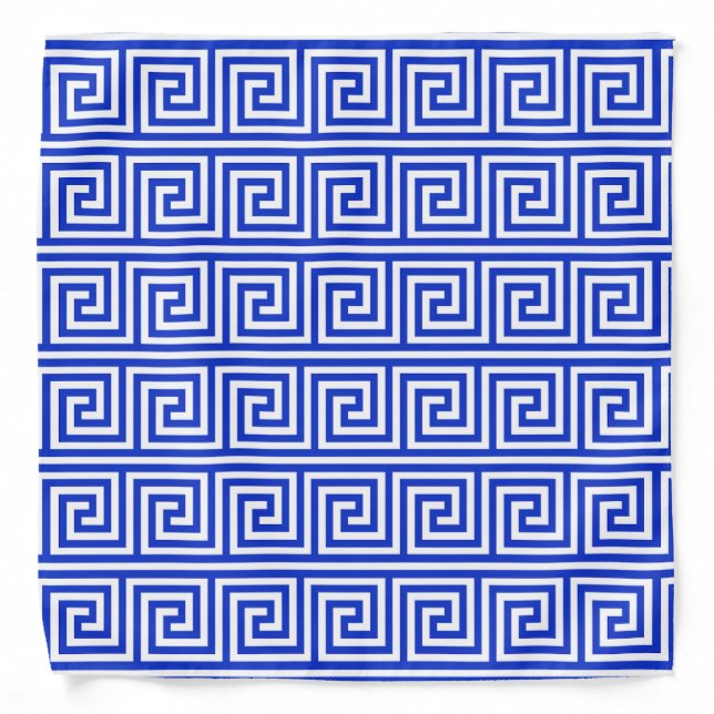Greek Meander Key Squares Pattern Blue Bandana (Front)