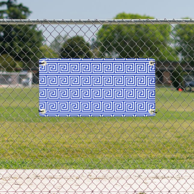 Greek Meander Key Squares Pattern Blue Banner (Insitu)