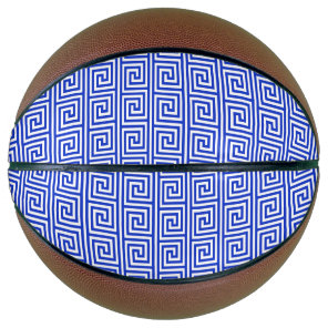 Greek Meander Key Squares Pattern Blue Basketball