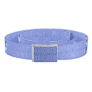 Greek Meander Key Squares Pattern Blue Belt