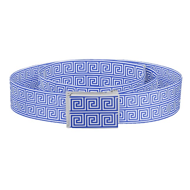 Greek Meander Key Squares Pattern Blue Belt (Coil)