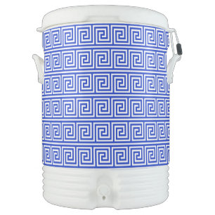 Greek Meander Key Squares Pattern Blue Beverage Cooler