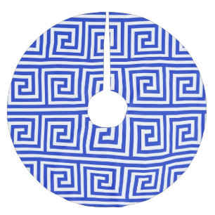 Greek Meander Key Squares Pattern Blue Brushed Polyester Tree Skirt