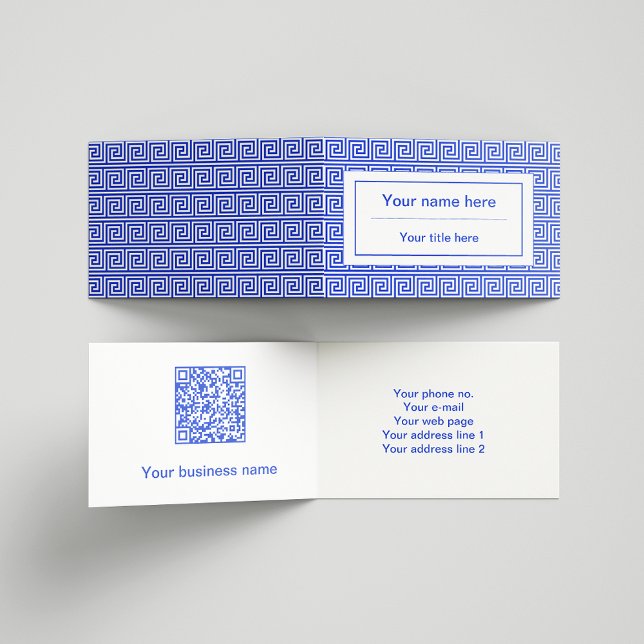 Greek Meander Key Squares Pattern Blue Business Card (Creator Uploaded)
