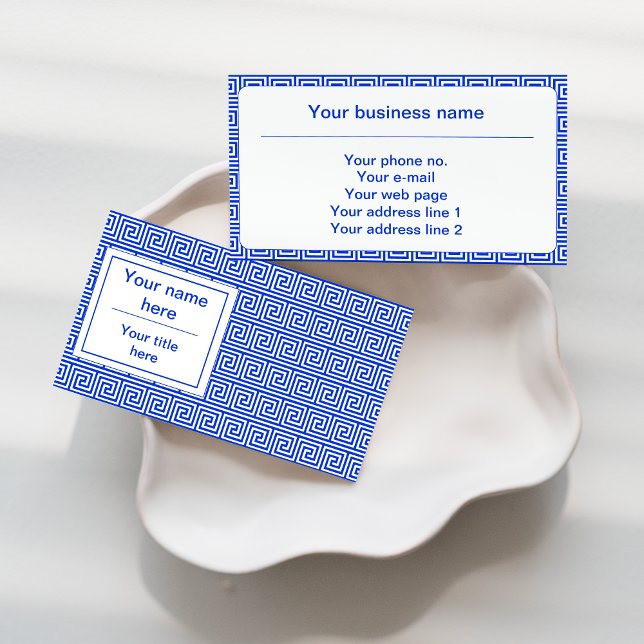 Greek Meander Key Squares Pattern Blue Business Card (Creator Uploaded)