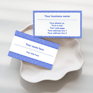 Greek Meander Key Squares Pattern Blue Business Card