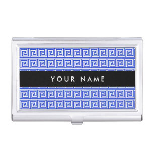 Greek Meander Key Squares Pattern Blue Business Card Case
